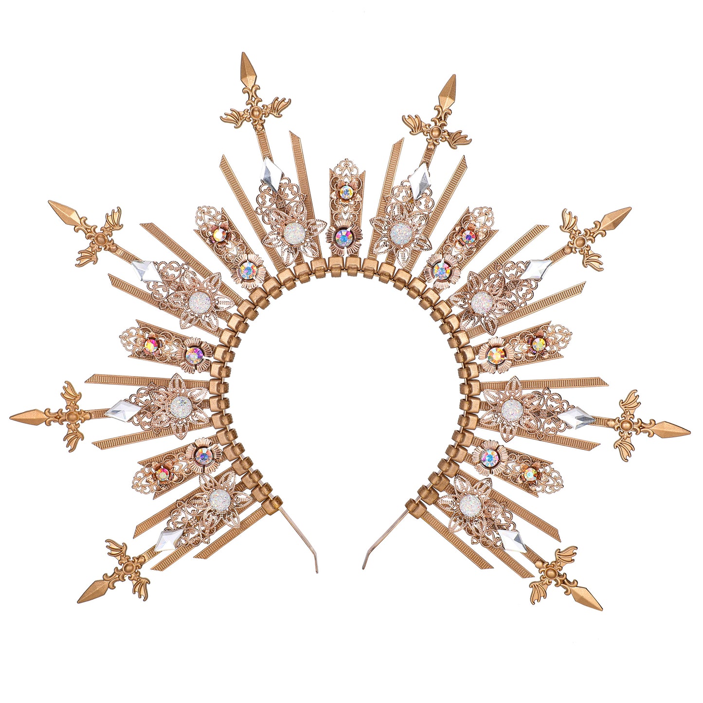 COSUCOS Halo Headpiece Handmade Gold Celestial Sunburst Crown