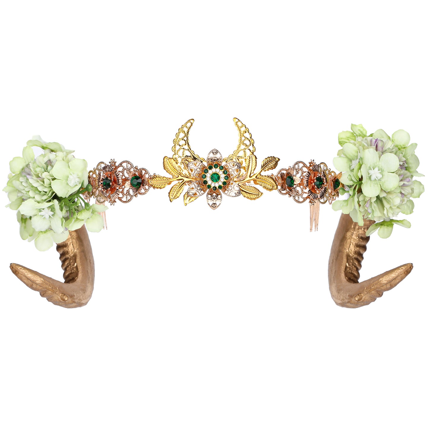 COSUCOS Viking Classic Sheep Horn Headband with Flower Witch Crown Forest Woodland