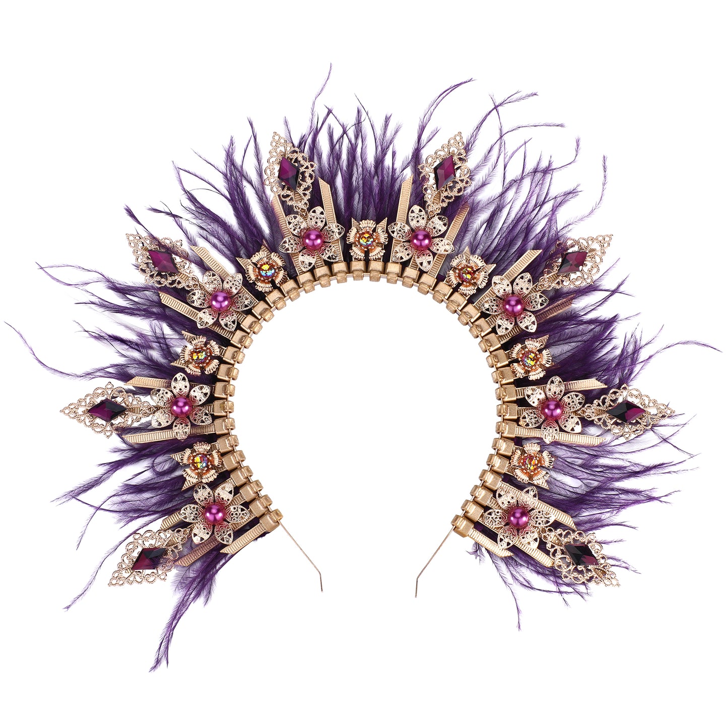 Purple Spiked Feather Halo Crown Headpiece