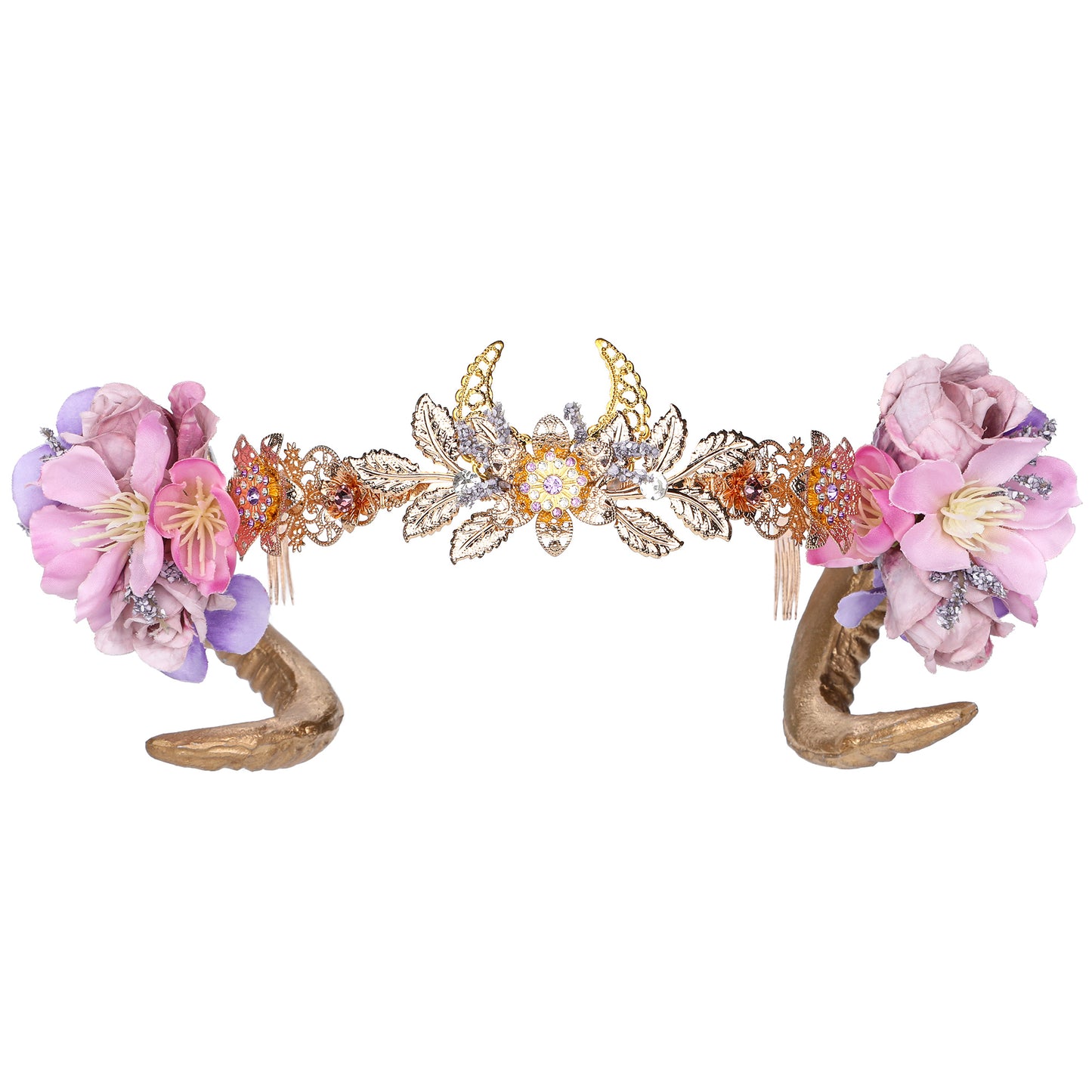 COSUCOS Classic Gold Ram Horn Crown Viking Sheep Horn Headband Elf Flower Tiara