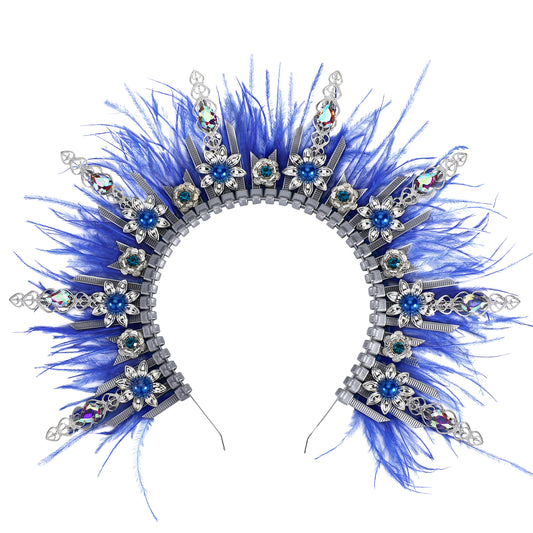 Halo Crown Headband Blue Feather