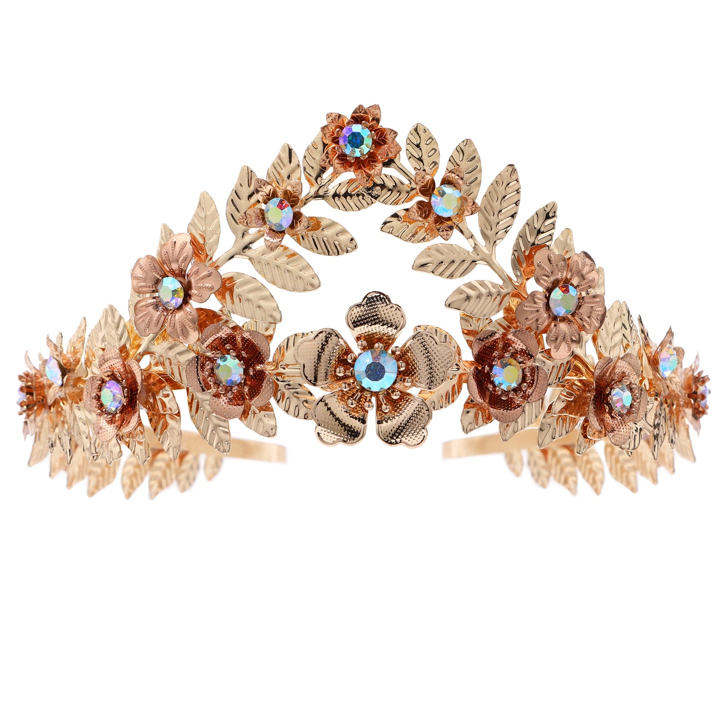 COSUCOS Fashion Gold Leaf Crown with Pearl Rhinestone Goddess Queen Leaf Tiara Headband