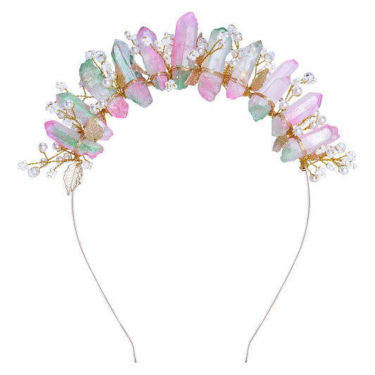 COSUCOS Raw Quartz Crystal Crown - Fairy Headband Goddess Headpiece