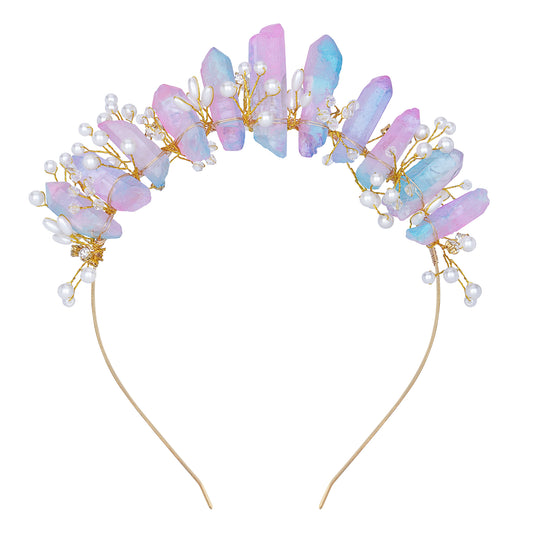 COSUCOS Quartz Crystal Crown Headpiece - Goddess Mermaid Headband Fairy Crown