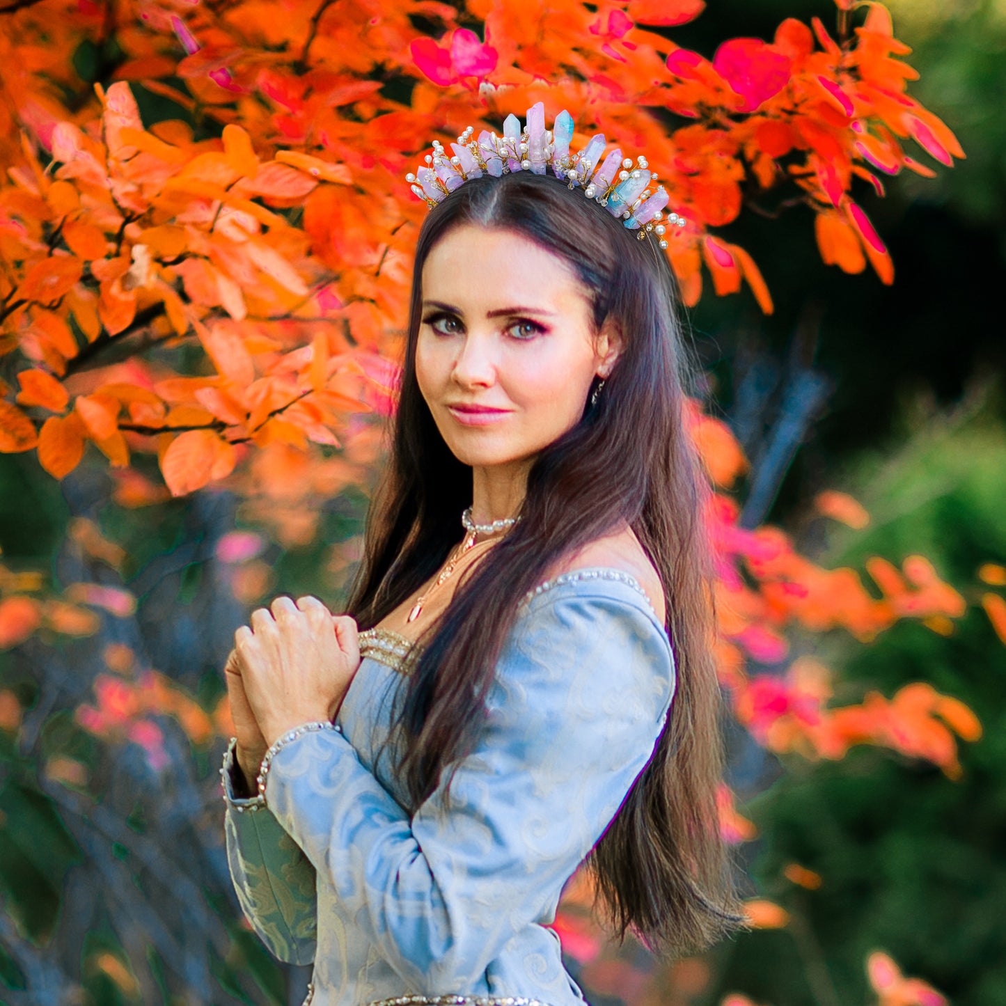 COSUCOS Quartz Crystal Crown Headpiece - Goddess Mermaid Headband Fairy Crown