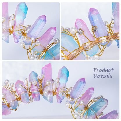 COSUCOS Quartz Crystal Crown Headpiece - Goddess Mermaid Headband Fairy Crown