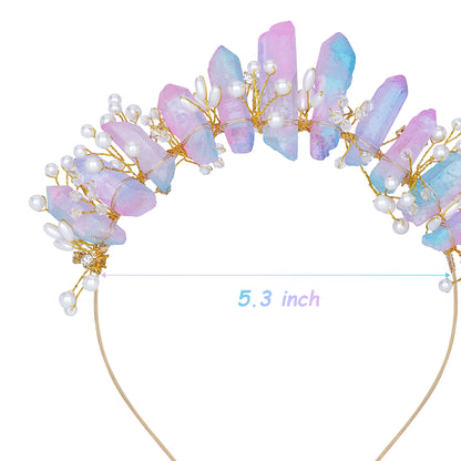 COSUCOS Quartz Crystal Crown Headpiece - Goddess Mermaid Headband Fairy Crown