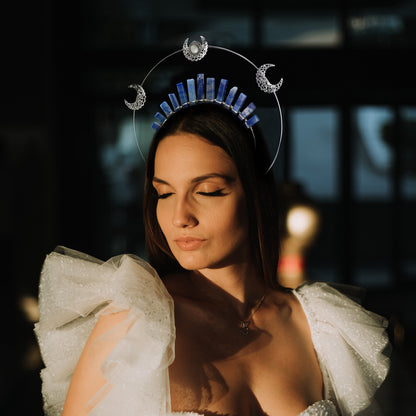 Silver Moon Halo Crown - Crystal Tiara