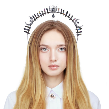 Moon Star Quartz Crystal Halo Crown Black