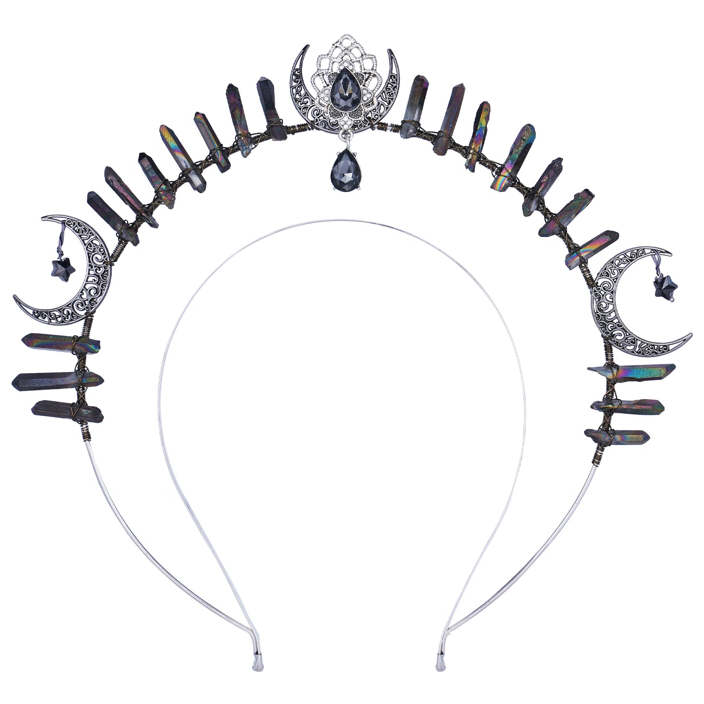 Moon Star Quartz Crystal Halo Crown Black