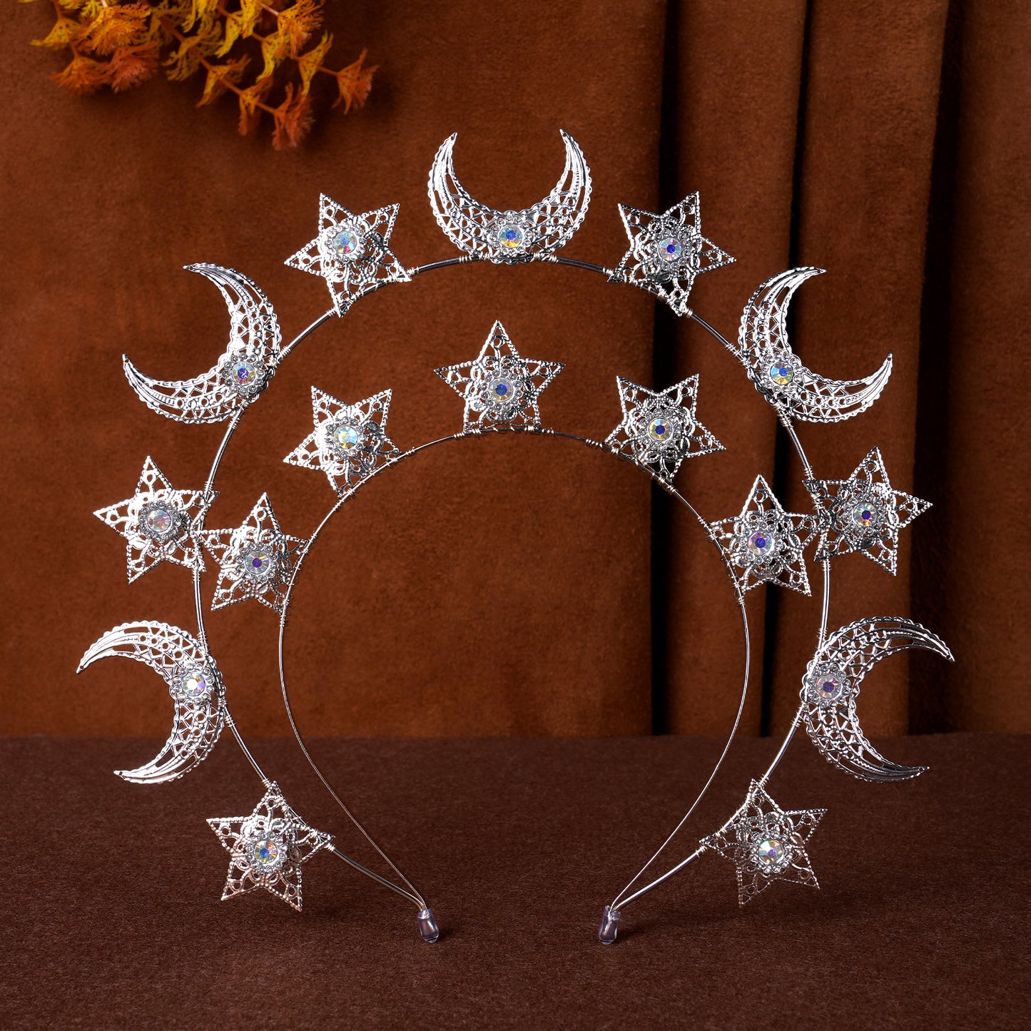 COSUCOS Sliver Moon Star Halo Crown - Celestial Headband with Rhinestones Goddess Headpiece