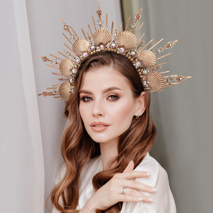 Shell Halo Crown Headpiece Gold Spiked Headband