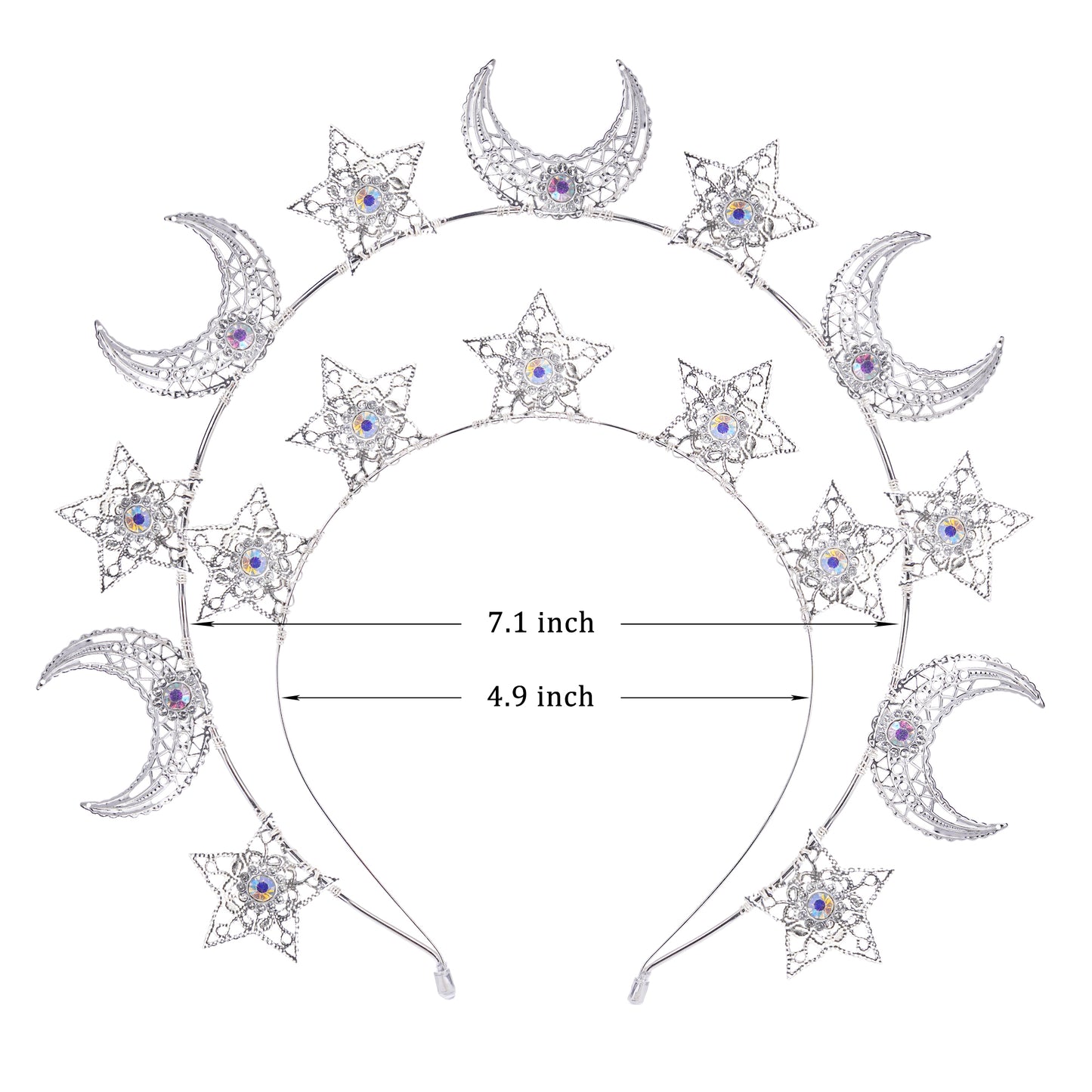 COSUCOS Sliver Moon Star Halo Crown - Celestial Headband with Rhinestones Goddess Headpiece