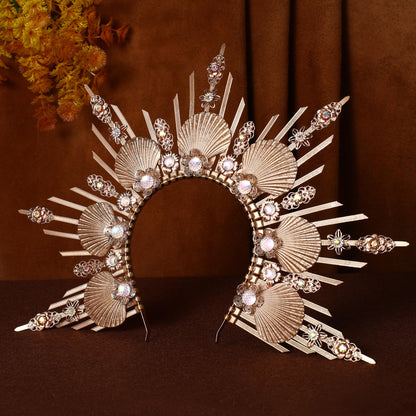 Shell Halo Crown Headpiece Gold Spiked Headband