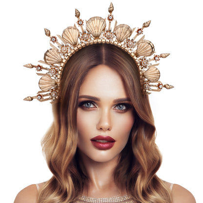 Gold Seashell Halo Crown Headpiece Mermaid Headband