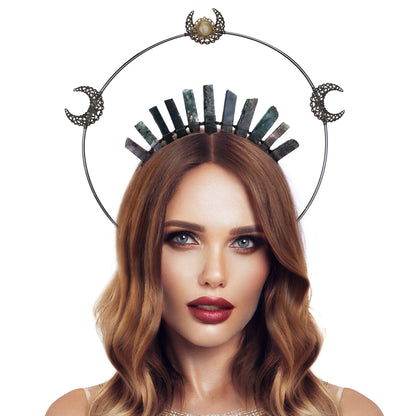 Triple Goddess Halo Crown - Moon Headpiece Witch Headband