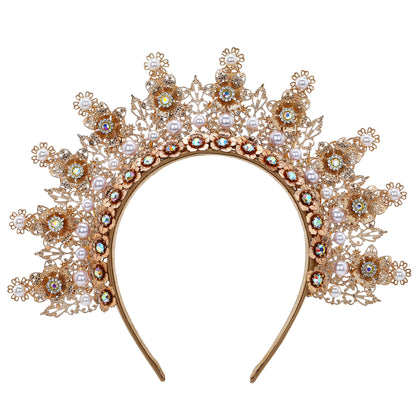 COSUCOS Gold Halo Crown Headpiece - Goddess Gold Leaf Crown Sunburst Headband