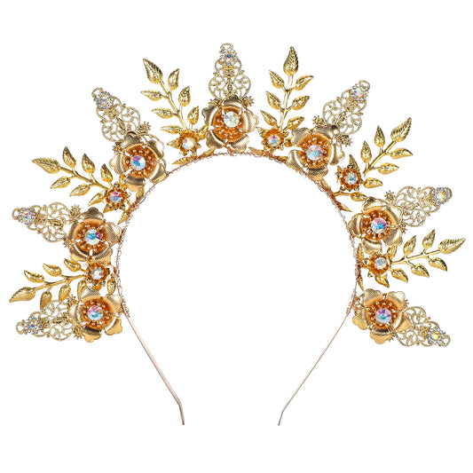 COSUCOS Sunburst Halo Gold Spike Crown - Sun Goddess Headband Crown Helloween Costume