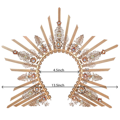 COSUCOS Gold Halo Sunburst Spike Crown - Medusa Queen Adult Headdress Flower Piece