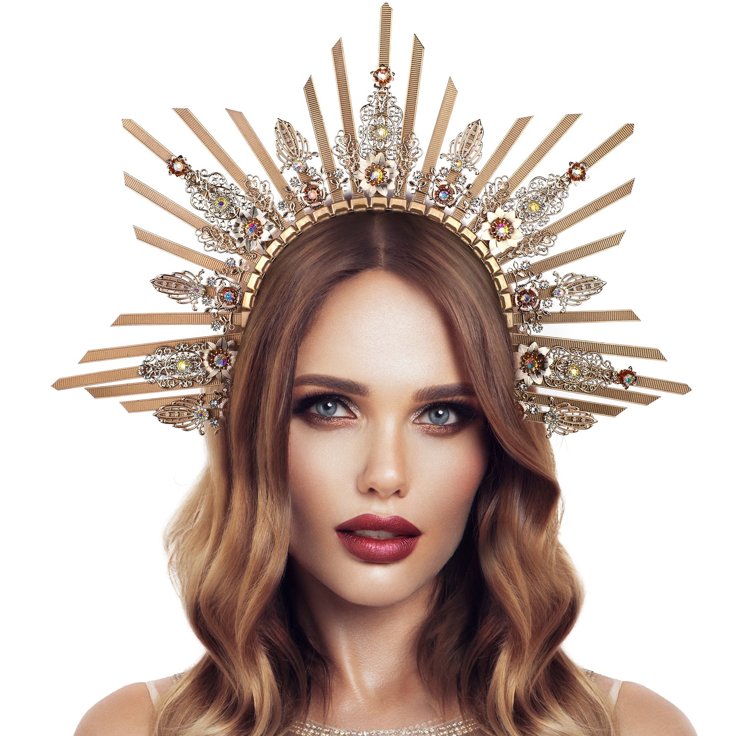 COSUCOS Gold Halo Sunburst Spike Crown - Medusa Queen Adult Headdress Flower Piece