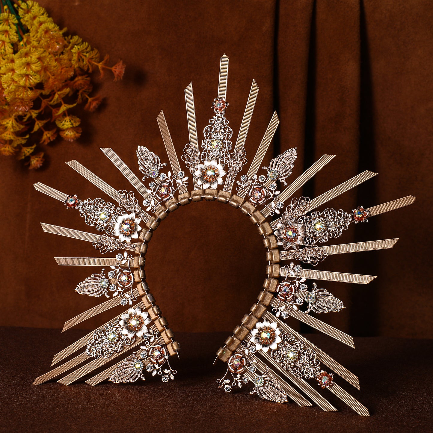 COSUCOS Gold Halo Sunburst Spike Crown - Medusa Queen Adult Headdress Flower Piece