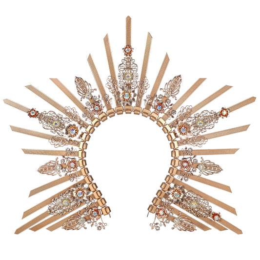COSUCOS Gold Halo Sunburst Spike Crown - Medusa Queen Adult Headdress Flower Piece