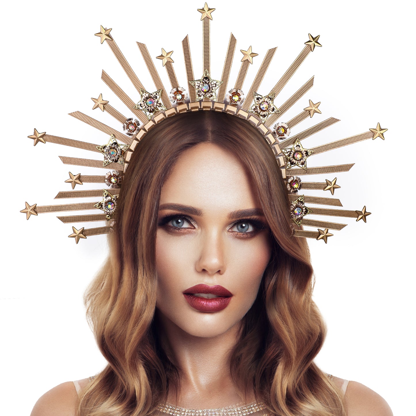 COSUCOS Gold Sunburst Halo Spike Crown -  Sun Headpiece Star Crown