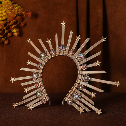 COSUCOS Gold Sunburst Halo Spike Crown -  Sun Headpiece Star Crown