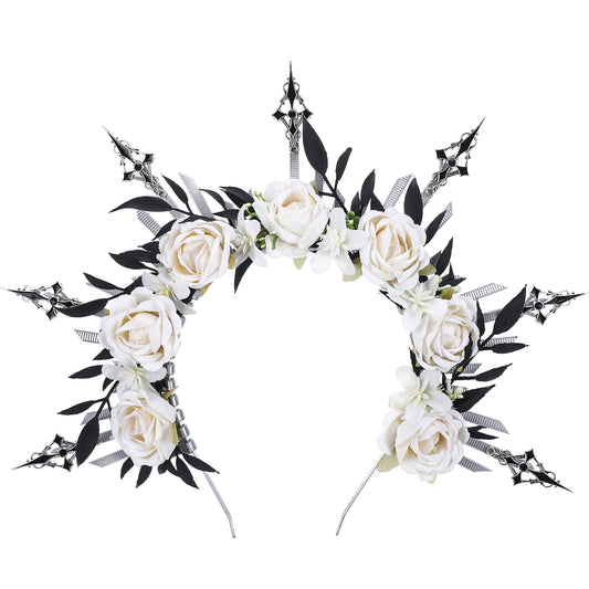 Rose Flower Halo Crown - Reborn Angel White Floral Headband Halo Sun Goddess Glitter Spiked