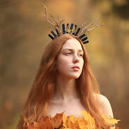 Gold Deer Antler Headband Moon Crystal Crown