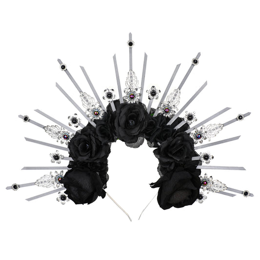 COSUCOS Halo Crown Handmade Black Rose Headpiece