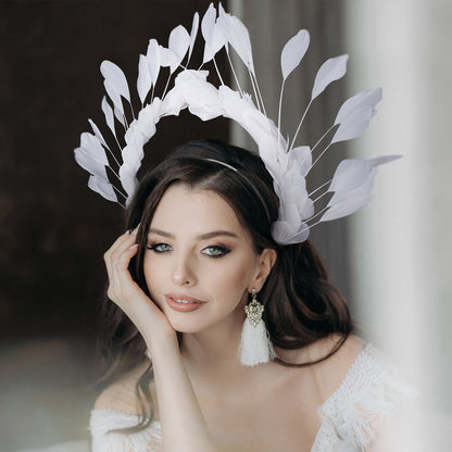 White Feather Halo Crown Headband- Angel Halo Crown