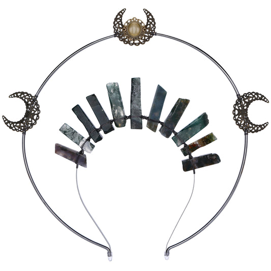 Triple Goddess Halo Crown - Moon Headpiece Witch Headband