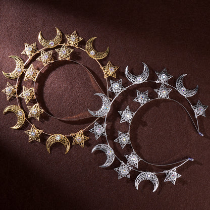 COSUCOS Gold Moon Star Halo Crown - Celestial Headband Goddess Crown Mary Metal Halo Headpiece